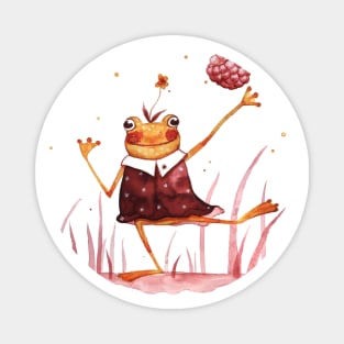 Happy frog with raspberry Magnet